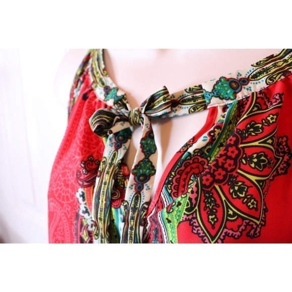 ECI Cold Shoulder Long Sleeve Blouse Multicolor Red, Pink, Green, White Size M - Picture 10 of 16